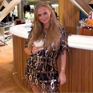 Zara SEQUIN DRESS WITH FRINGE V-neck mini dress with short sleeves bloggers fav